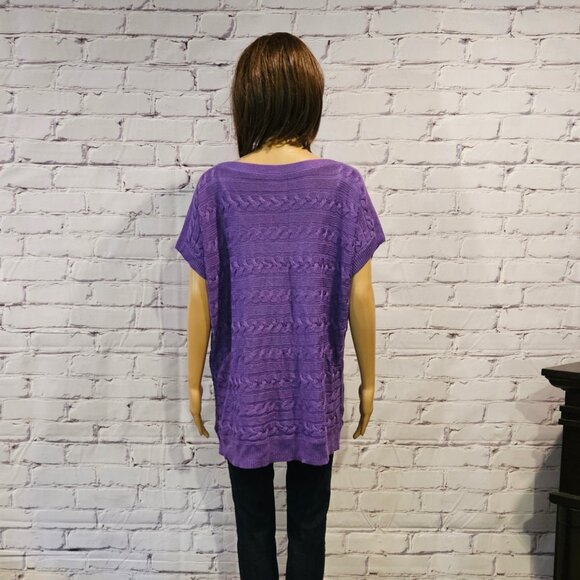 LAUREN by RALPH LAUREN - Classic cable knit short sleeve purple tunic sweater - Picture 6 of 7